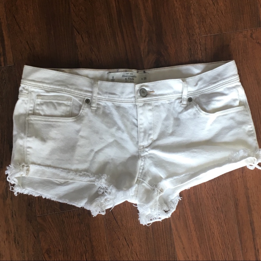 Abercrombie & Fitch white fringed jean shorts